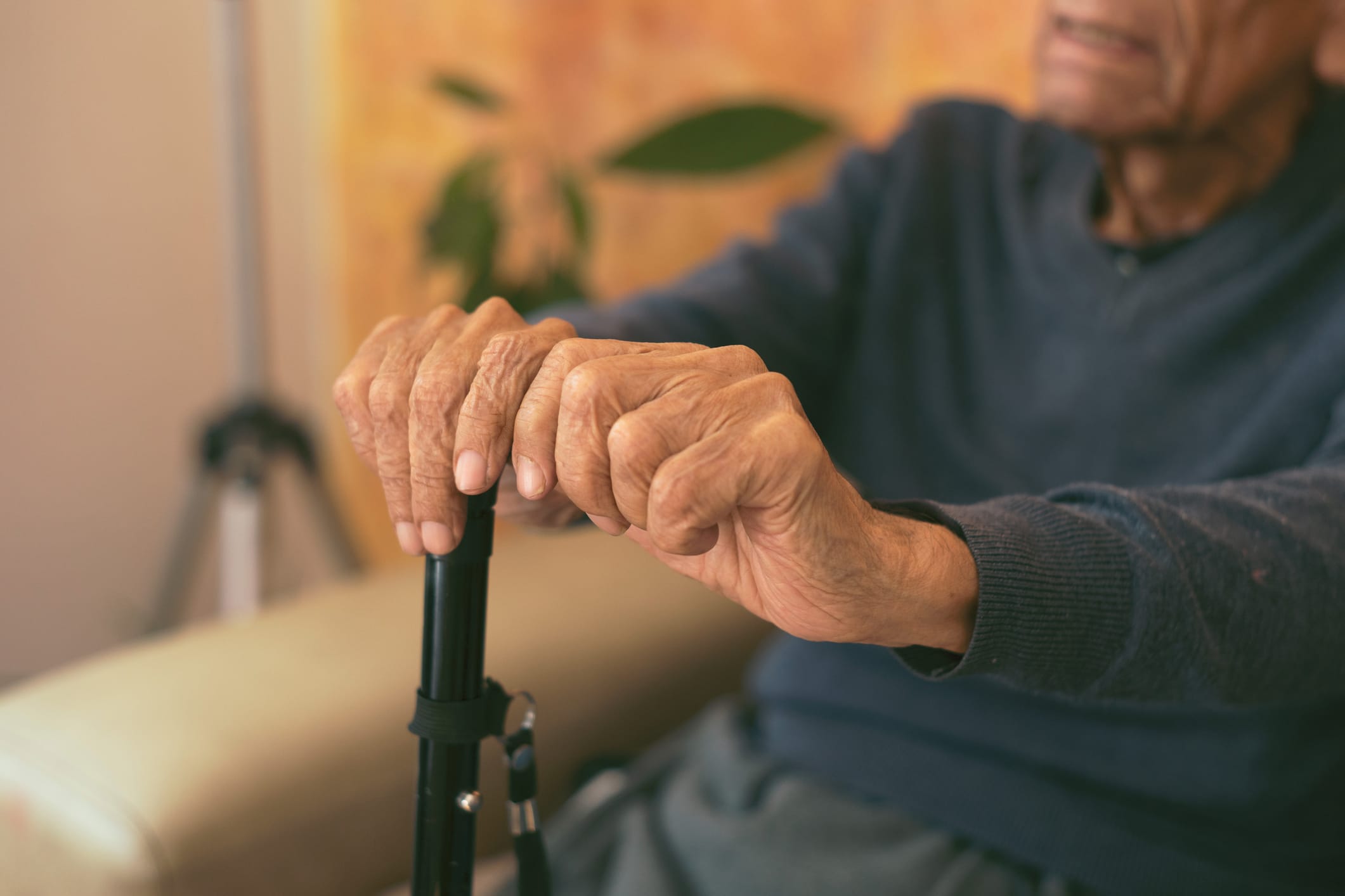 Senior man holding a walking stick