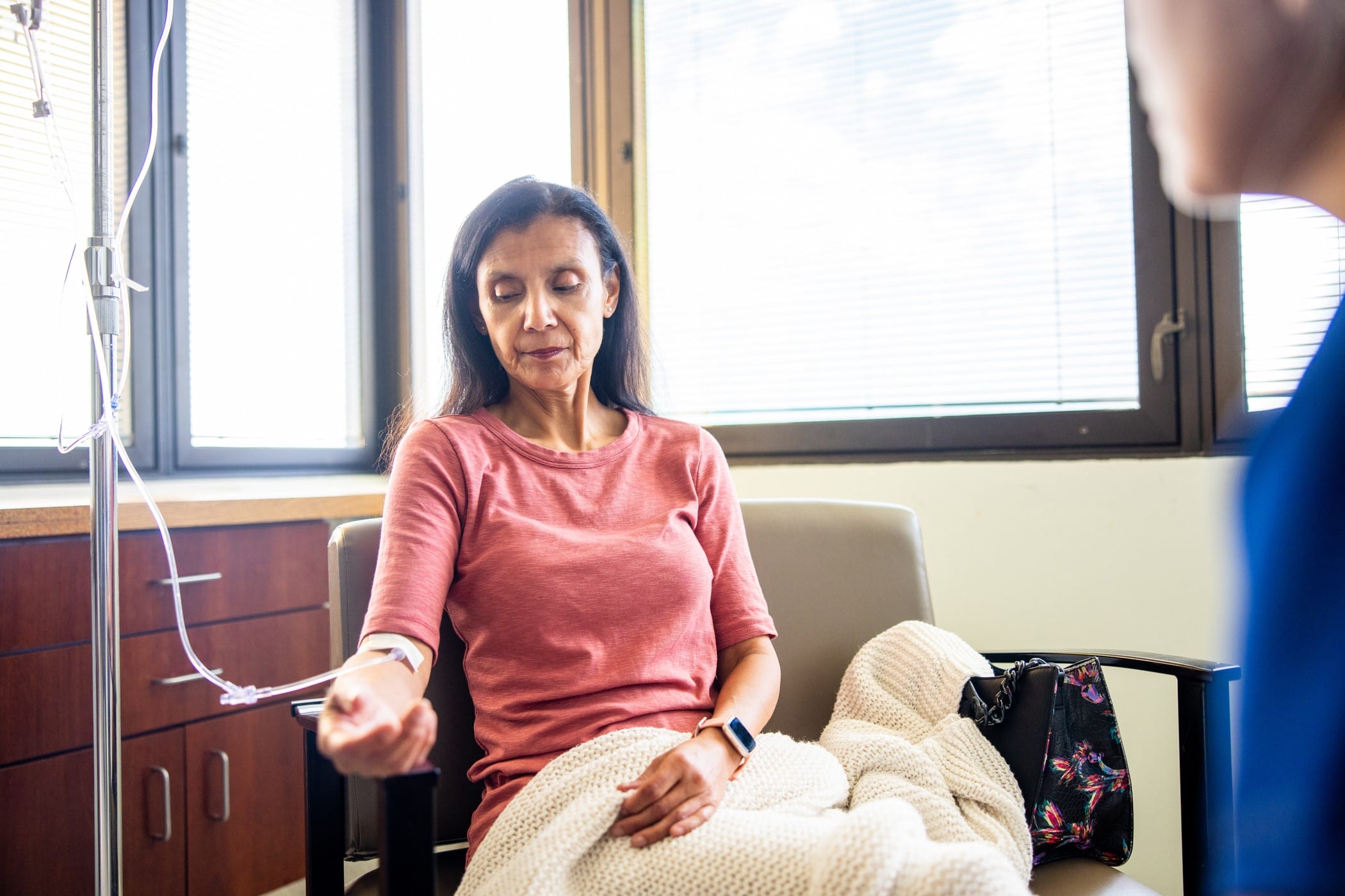 Woman getting an IV infusion